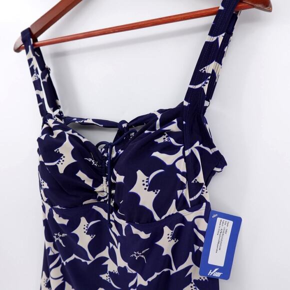Hilor Tankini Top Womens 16 Blue Floral Ruched Side Built in Bra Cruise Flowy - Picture 5 of 16